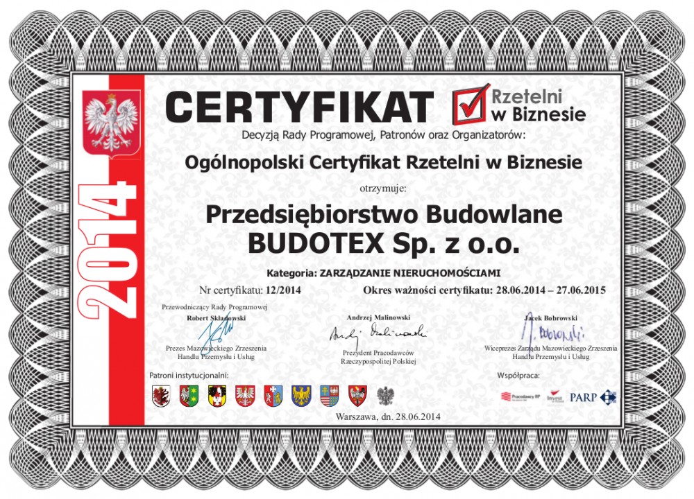 Certyfikat Rzetelni 2014